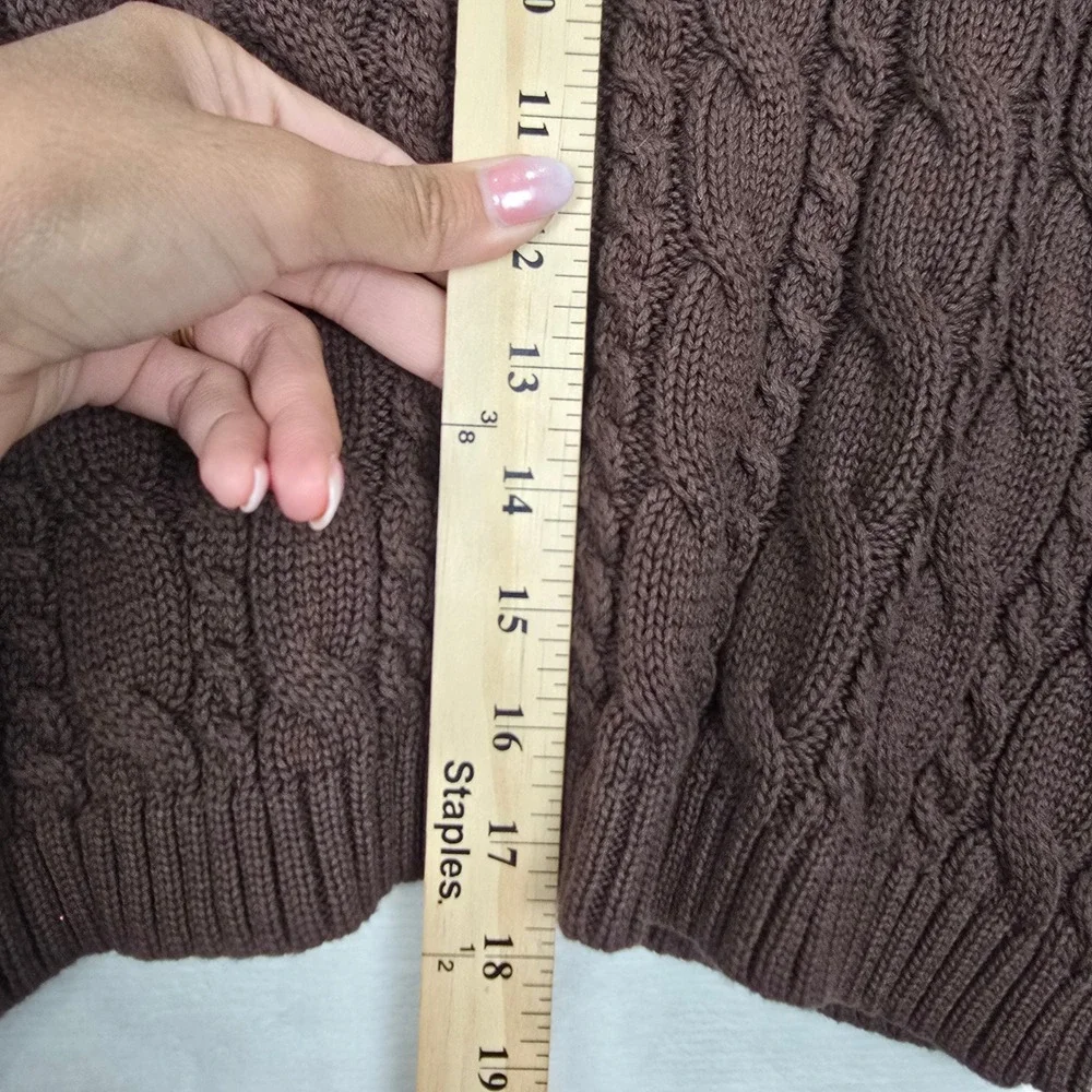 Commense Womens Brown Cable Knit Cropped Sweater Keyhole Toggle Clasp XS NEW